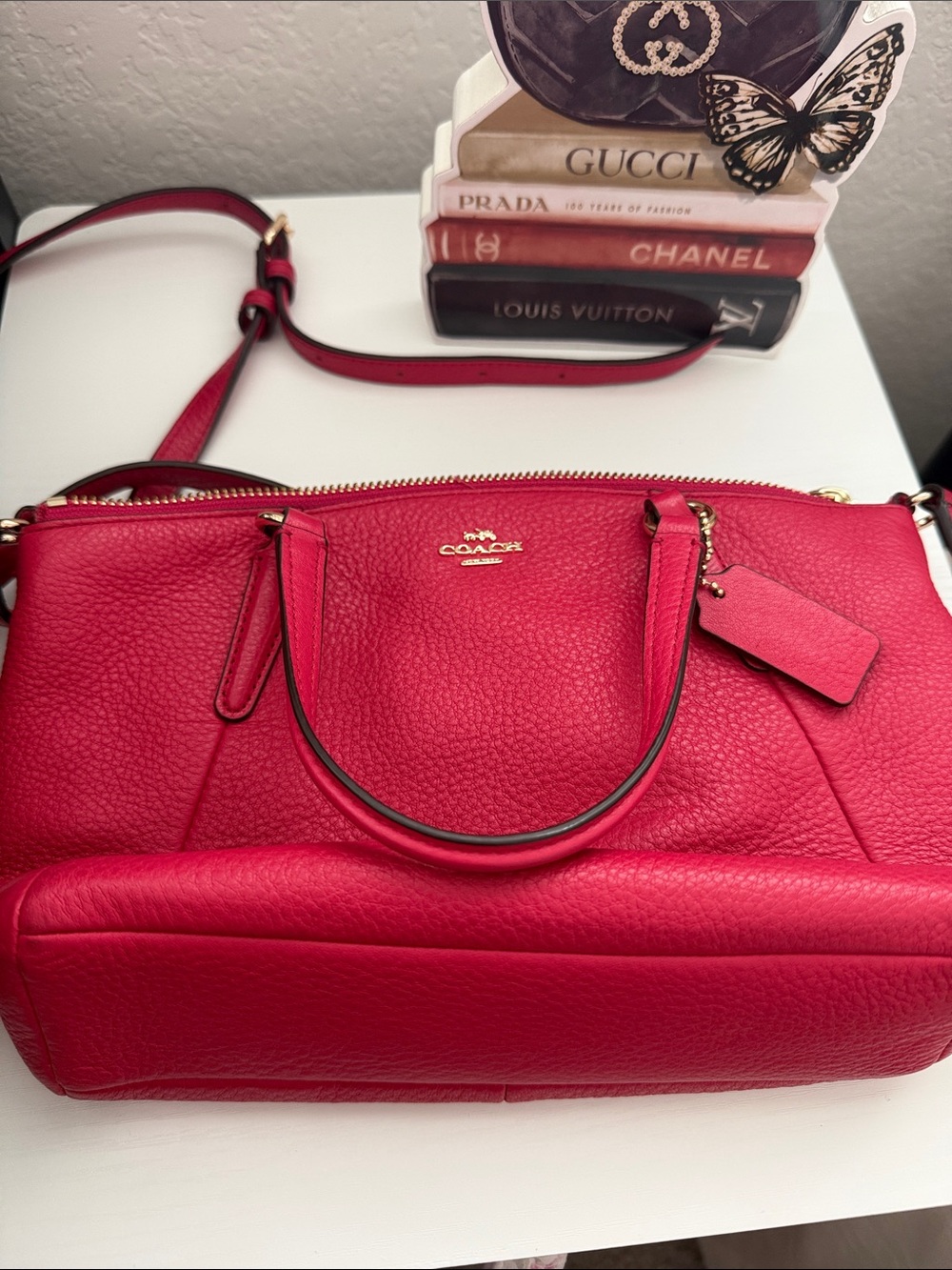 Coach Pebbled Leather Satchel - Bright Pink with Gold Hardware